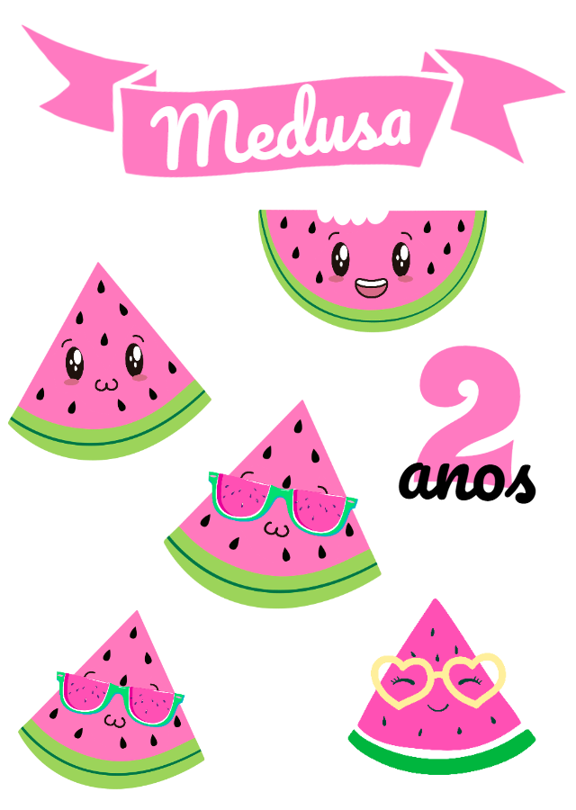 Topo de Bolo Aniversário Melancia Cute para Editar Online Topo de Bolo Aniversário Melancia Cute para Editar Online