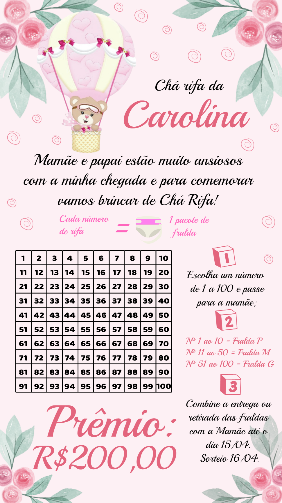 Convite Chá Rifa Ursinha Baloeira para Editar e Enviar Online Convite Chá Rifa Ursinha Baloeira para Editar e Enviar Online