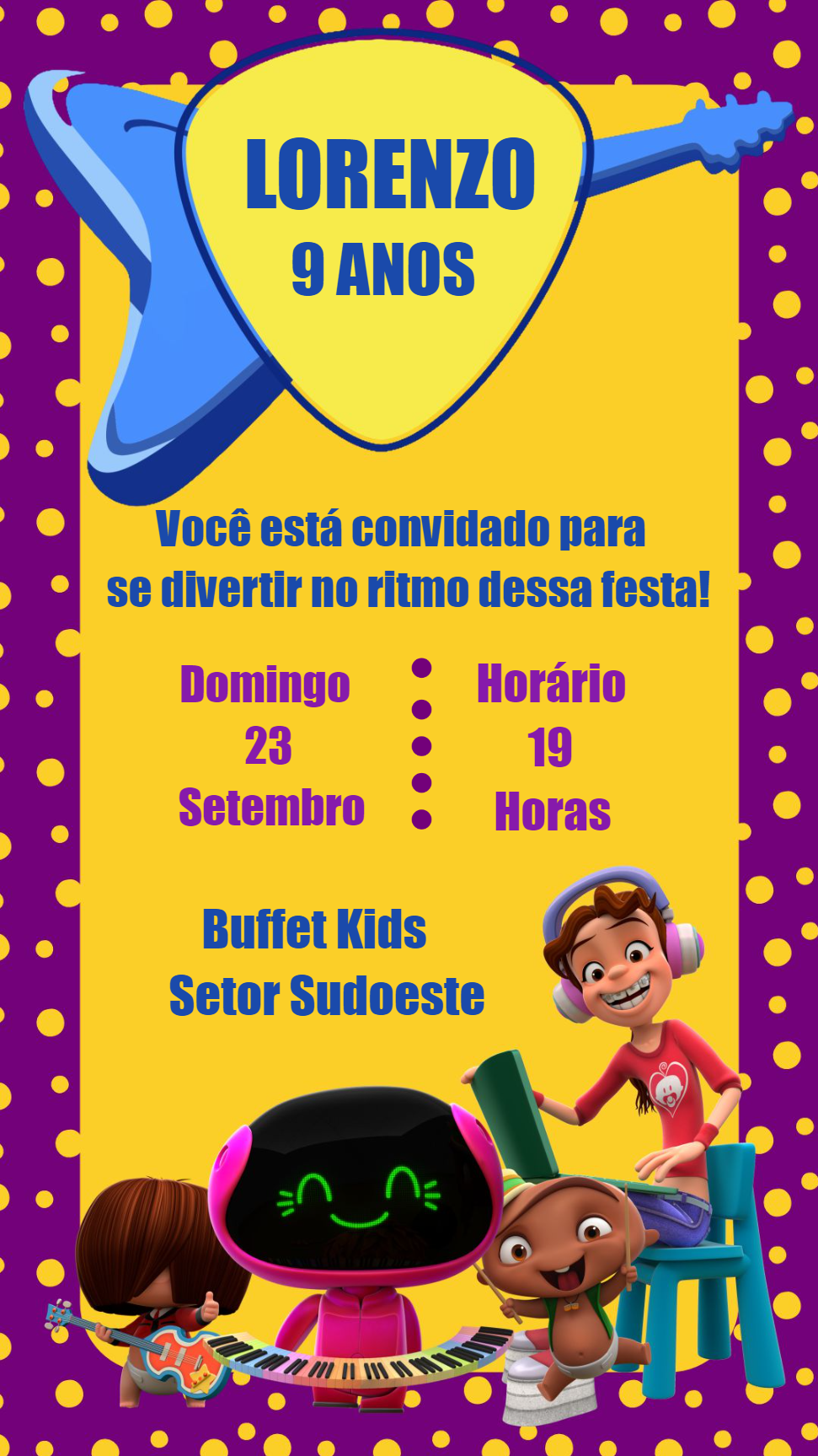 Convite de Aniversário Mini Beat Power Rockers para Editar Convite de Aniversário Mini Beat Power Rockers para Editar