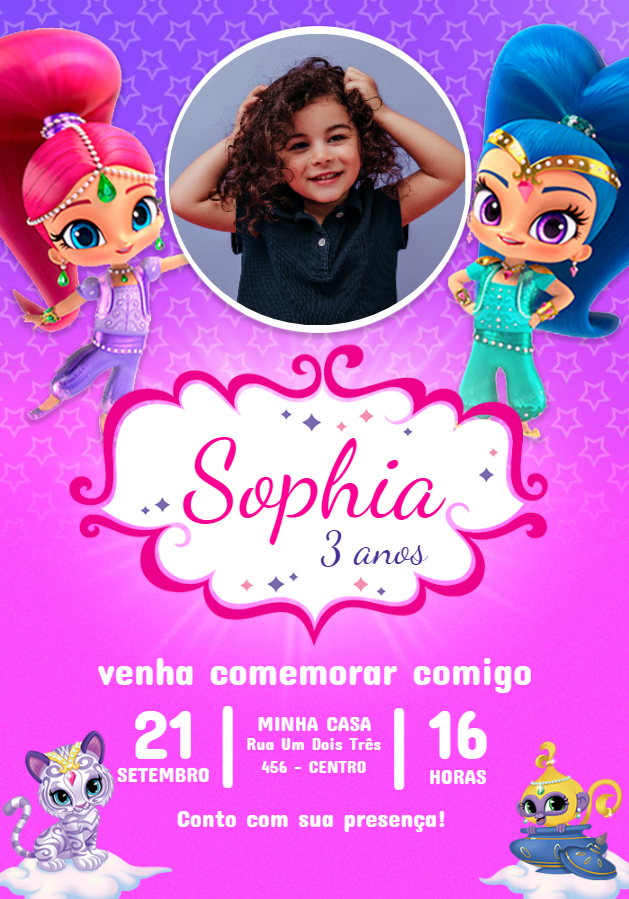 Convite Aniversário Shimmer and Shine com Foto para Editar Convite Aniversário Shimmer and Shine com Foto para Editar