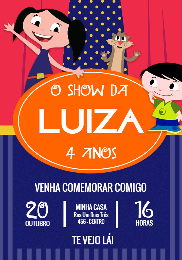 Convite Aniversário Show da Luna com Personagens para Editar Online Convite Aniversário Show da Luna com Personagens para Editar Online
