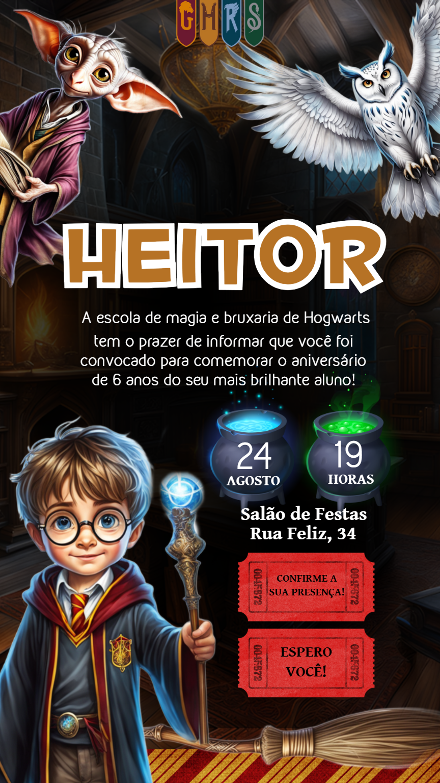 Convite Aniversário Harry Potter com Magos para Editar Online Convite Aniversário Harry Potter com Magos para Editar Online