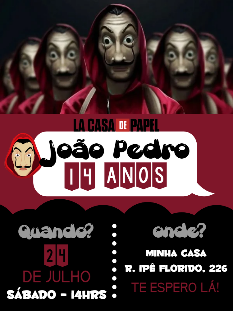 Convite de Aniversário La Casa de Papel para Editar Online Convite de Aniversário La Casa de Papel para Editar Online