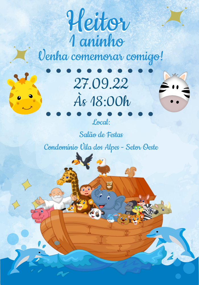 Convite Aniversário Arca de Noé com Animais para Editar Online Convite Aniversário Arca de Noé com Animais para Editar Online
