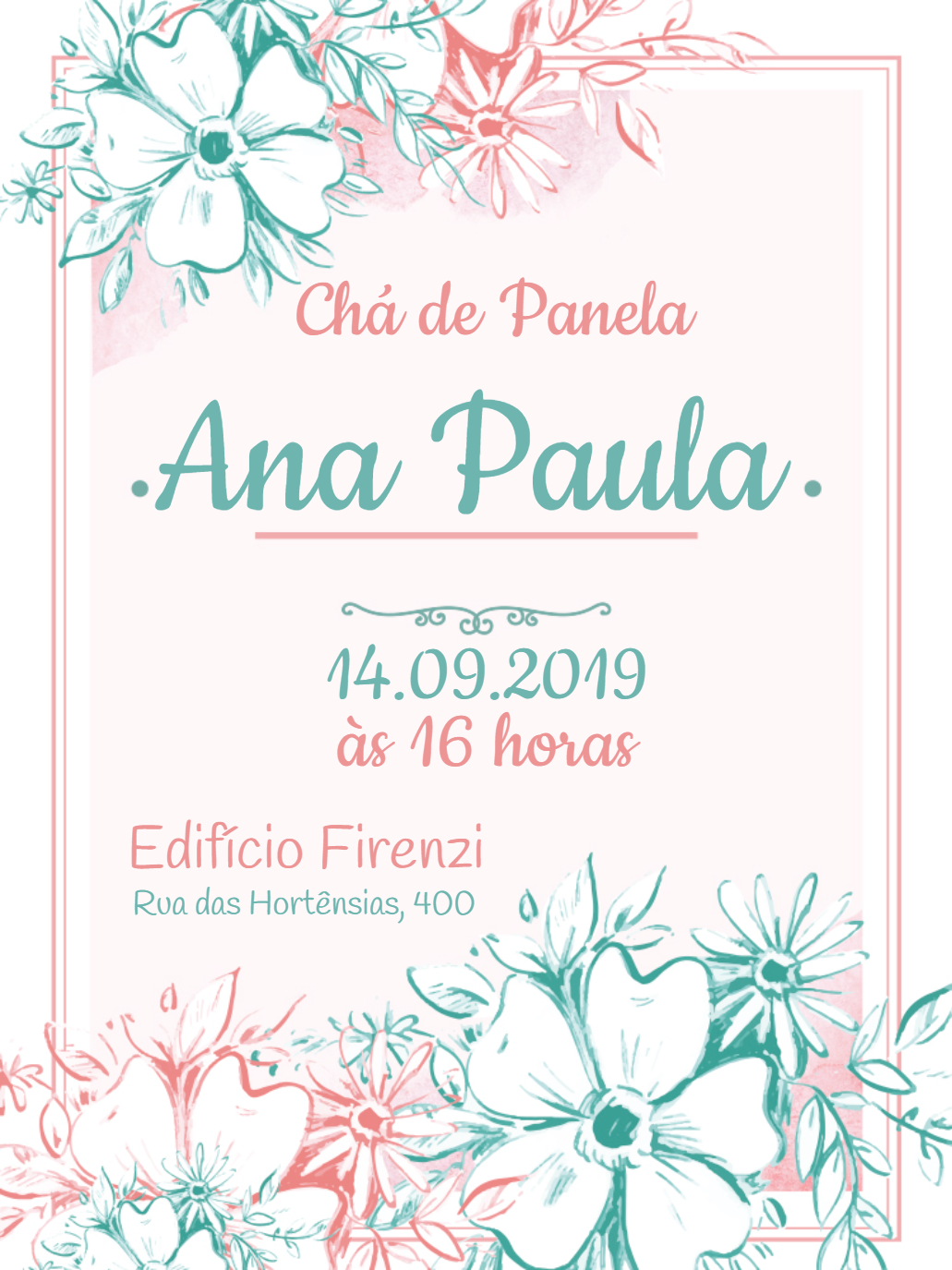 Convite Chá de Panela Floral Aquarela para Editar Online