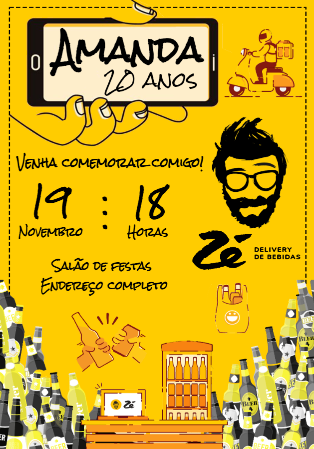 Convite Aniversário Tema Delivery de Bebidas Editável Online Convite Aniversário Tema Delivery de Bebidas Editável Online