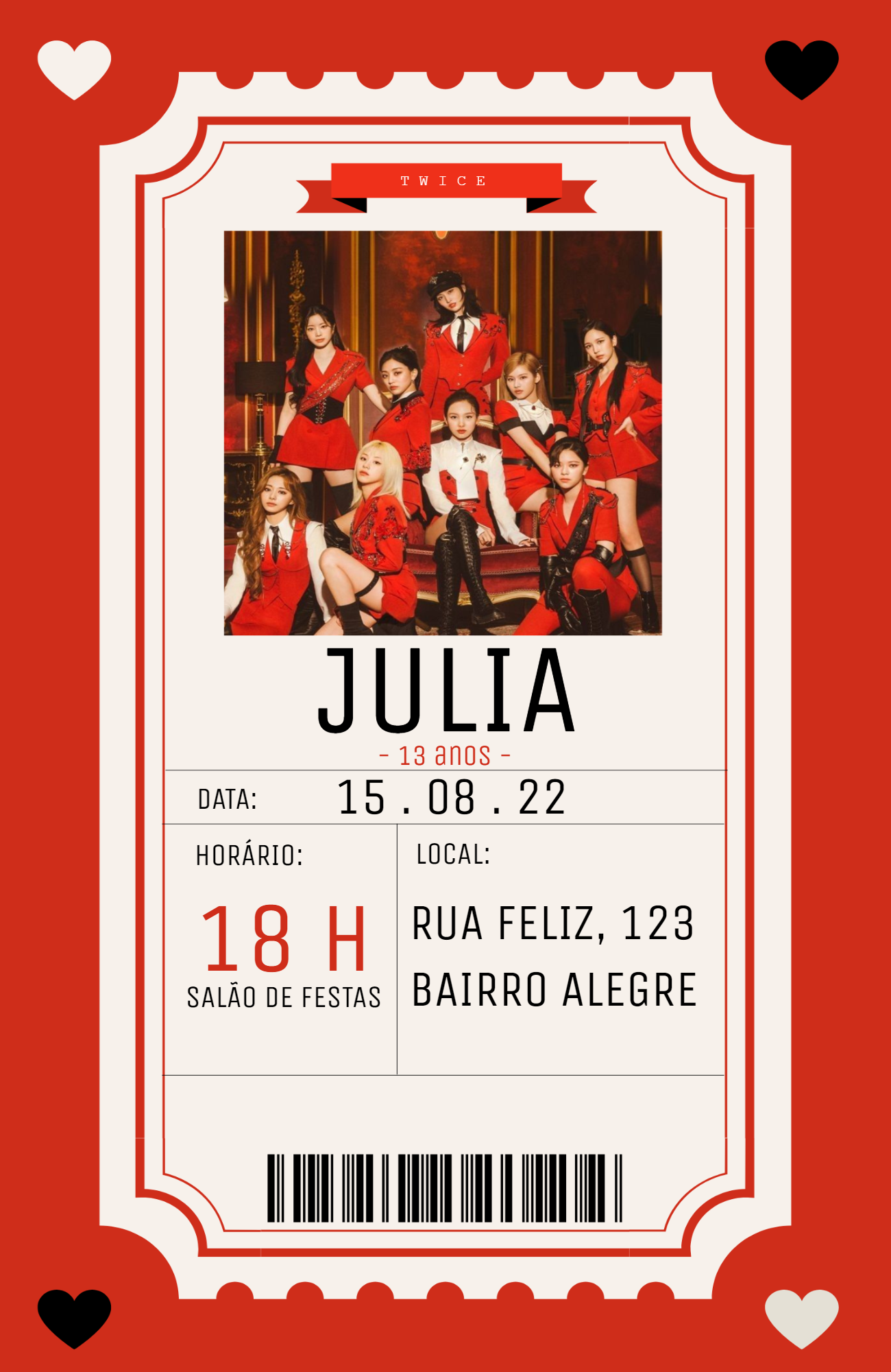 Convite de Aniversário Kpop Twice para Editar Online Convite de Aniversário Kpop Twice para Editar Online