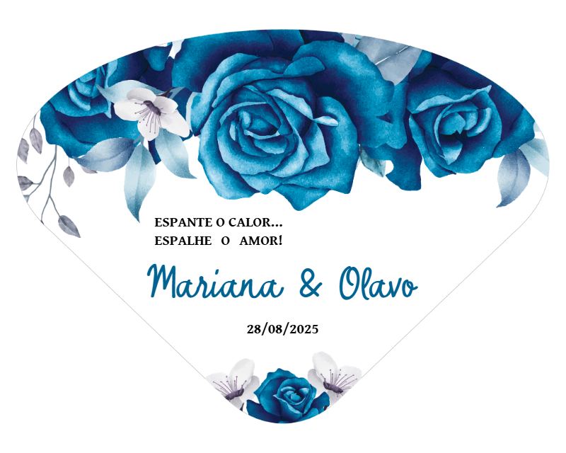 Leque Ventarola Casamento Floral Rosas Azuis para Editar Online Leque Ventarola Casamento Floral Rosas Azuis para Editar Online