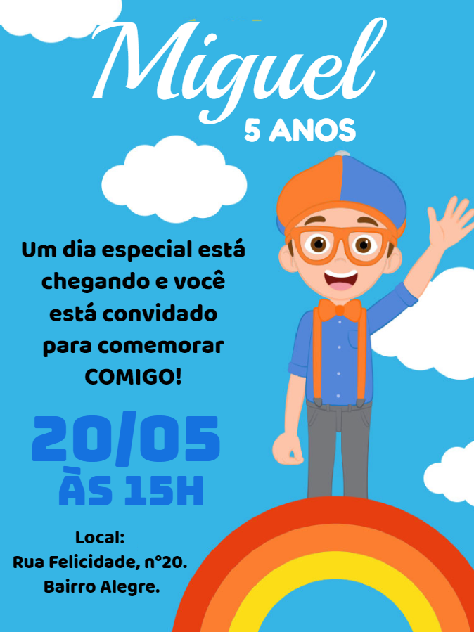 Convite de Aniversário Blippi Editável Online para Enviar Convite de Aniversário Blippi Editável Online para Enviar