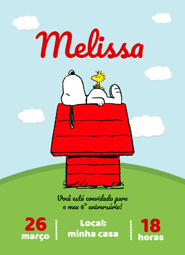 Convite de Aniversário Snoopy Editável Online para Imprimir Convite de Aniversário Snoopy Editável Online para Imprimir