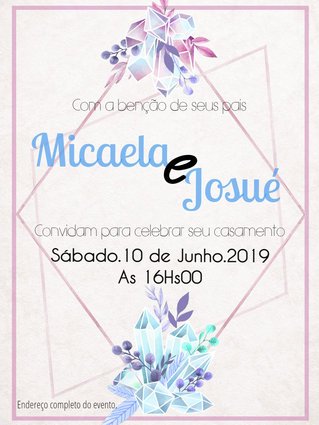 Convite de Casamento com Cristais Geométricos para Editar Convite de Casamento com Cristais Geométricos para Editar