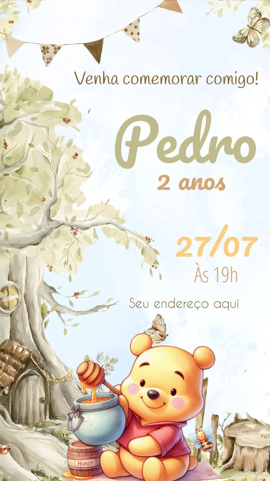 Convite Aniversário Ursinho Pooh para Editar Online Convite Aniversário Ursinho Pooh para Editar Online