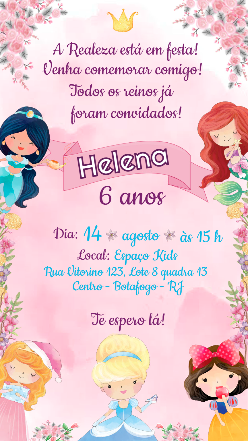 Convite de Aniversário Princesas Baby para Editar Online Convite de Aniversário Princesas Baby para Editar Online
