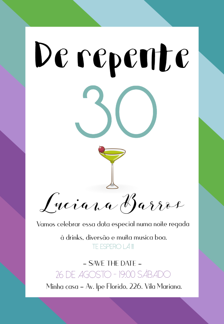 Convite De Repente 30 com Drink para Editar Online Convite De Repente 30 com Drink para Editar Online