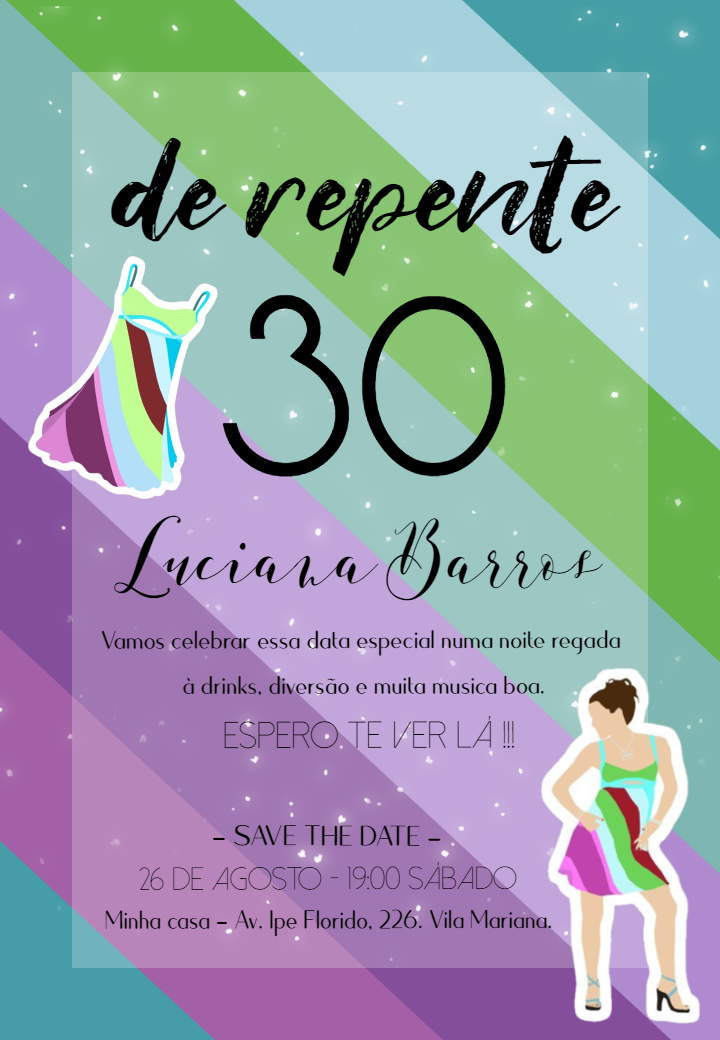 Convite De Repente 30 Anos Listrado para Editar Online Convite De Repente 30 Anos Listrado para Editar Online