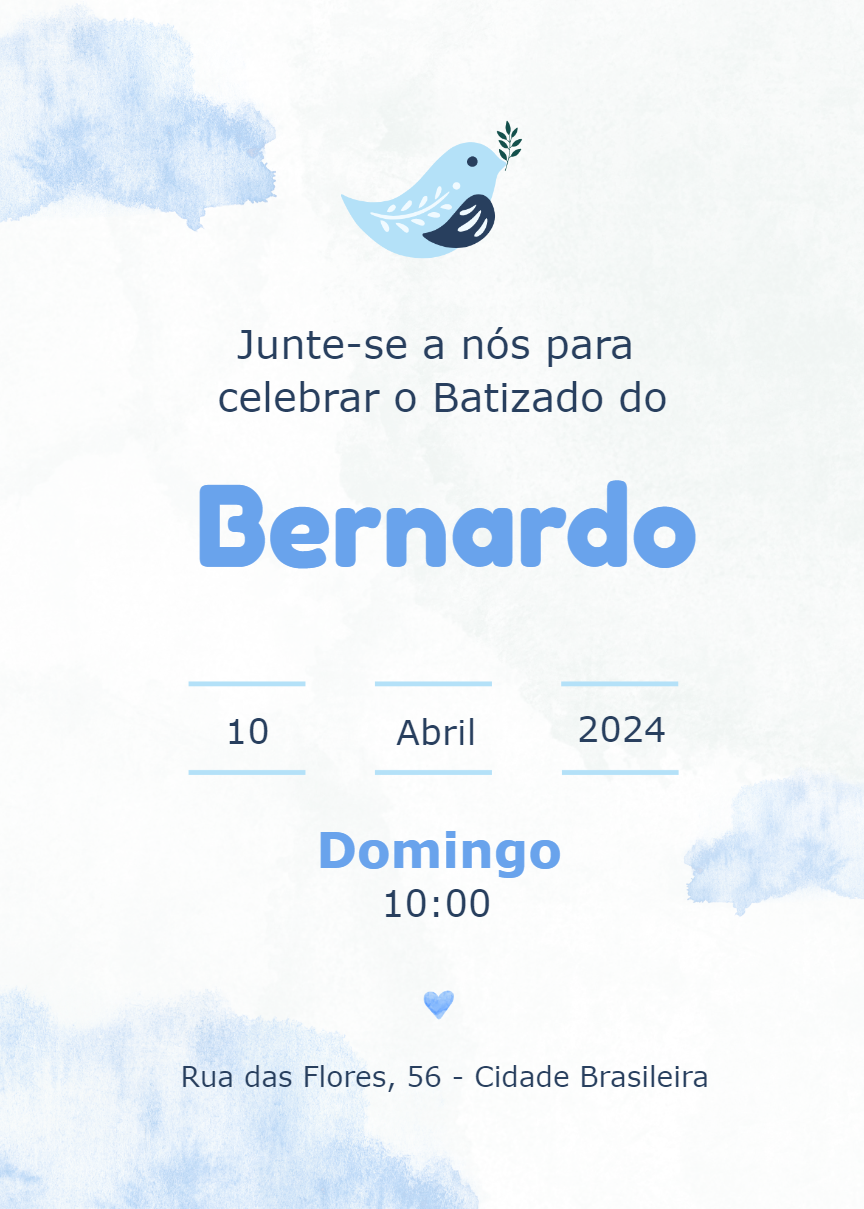 Convite de Batizado Passarinho Delicado para Editar Online Convite de Batizado Passarinho Delicado para Editar Online