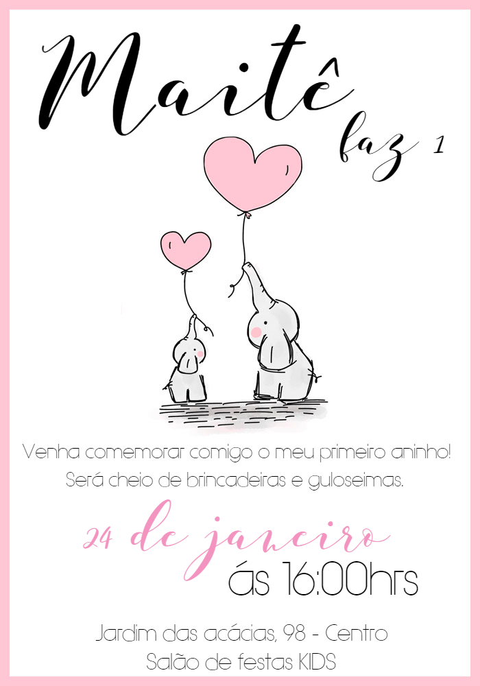 Convite Aniversário Elefantinha Rosa para Editar Online Convite Aniversário Elefantinha Rosa para Editar Online