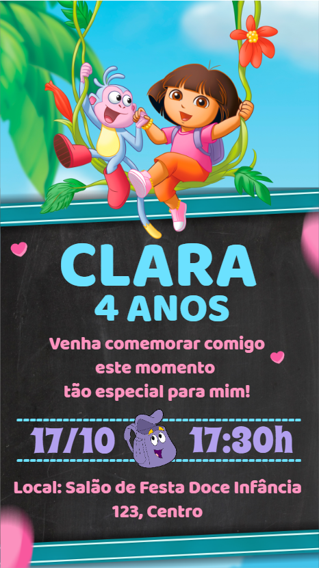 Convite de Aniversário Dora Aventureira para Editar Online Convite de Aniversário Dora Aventureira para Editar Online