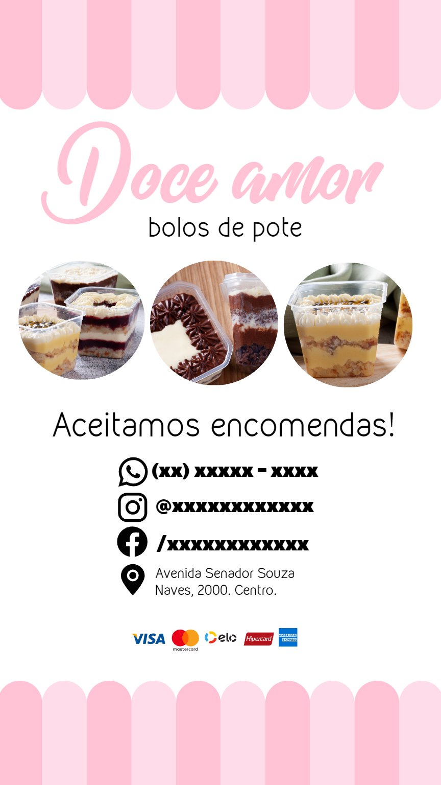 Cartão de Visita Confeitaria Editável com Tema de Bolos de Pote Cartão de Visita Confeitaria Editável com Tema de Bolos de Pote