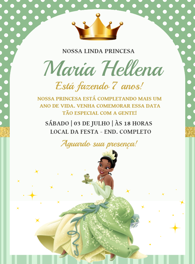 Convite de Aniversário Princesa Tiana para Editar Online Convite de Aniversário Princesa Tiana para Editar Online