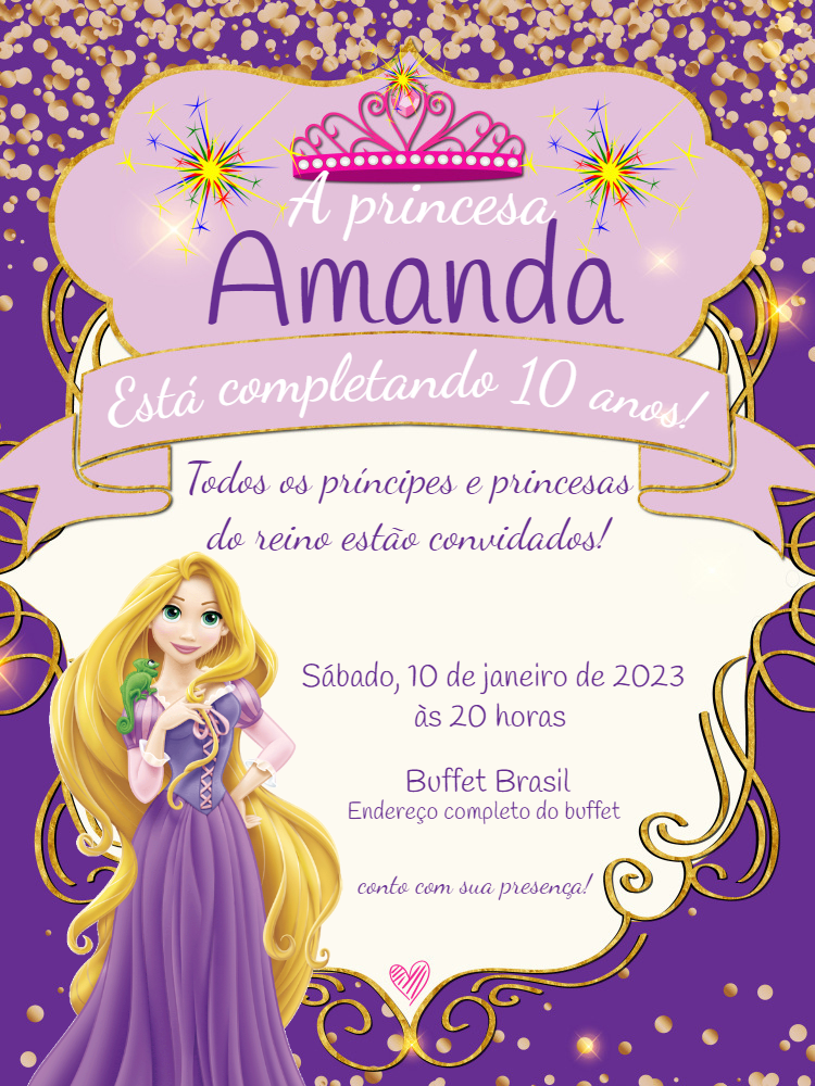 Convite de Aniversário Rapunzel Editável Online Convite de Aniversário Rapunzel Editável Online