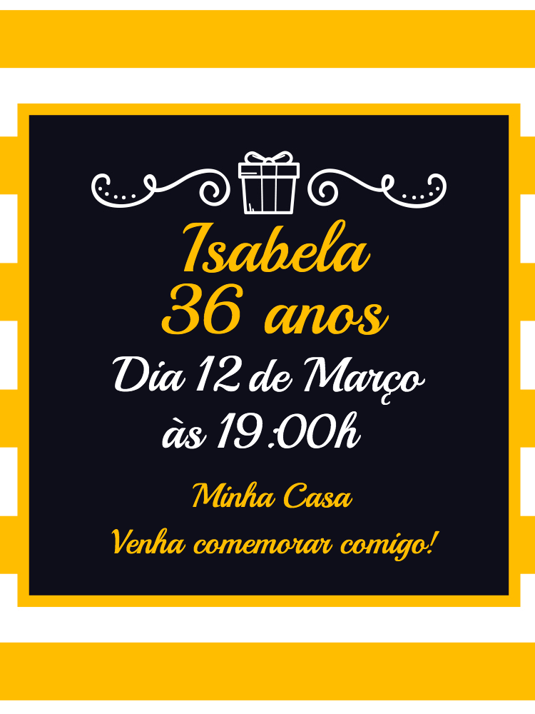 Convite de Aniversário Minimalista Listrado para Editar Online