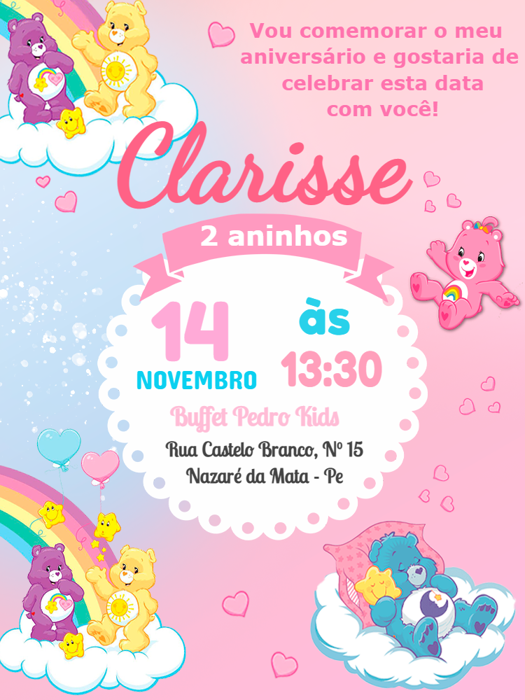 Convite de Aniversário Ursinhos Carinhosos Editável Online Convite de Aniversário Ursinhos Carinhosos Editável Online