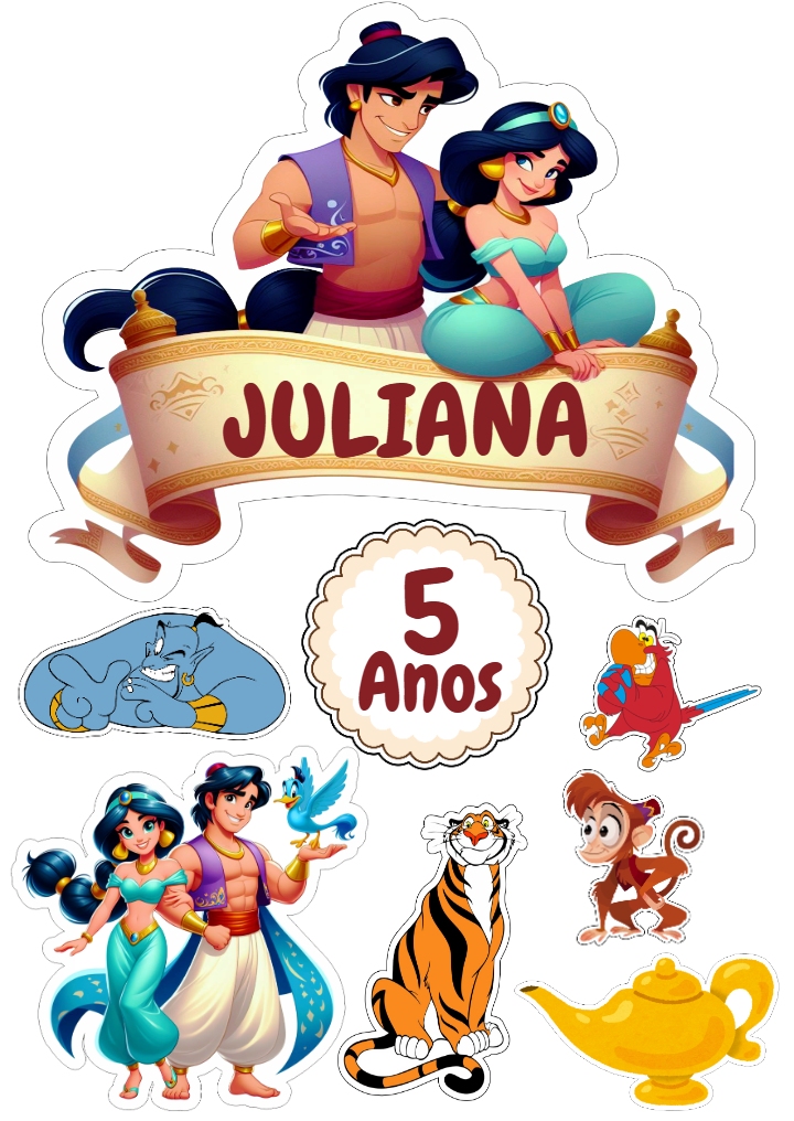 Topo de Bolo Aladdin e Princesa Jasmine para Editar Online Topo de Bolo Aladdin e Princesa Jasmine para Editar Online
