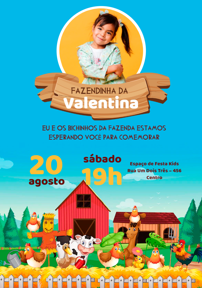 Convite Aniversário Fazendinha com Foto para Editar Online Convite Aniversário Fazendinha com Foto para Editar Online