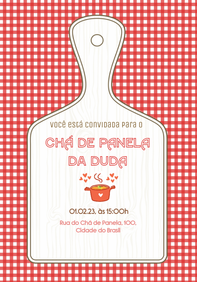 Convite Chá de Panela Tábua de Cozinha para Editar Online Convite Chá de Panela Tábua de Cozinha para Editar Online