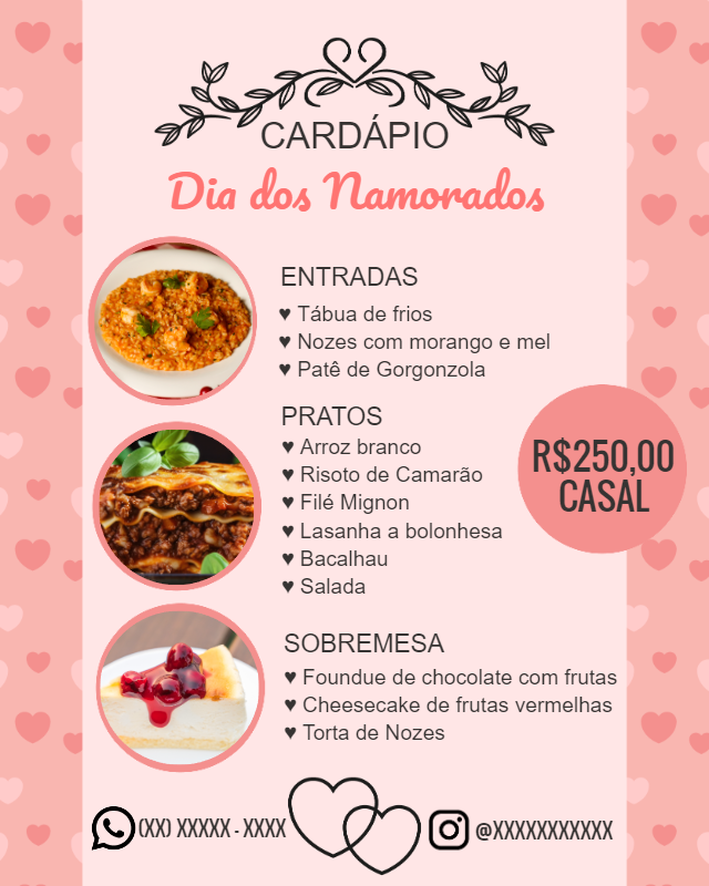 Cardápio Dia dos Namorados Romântico para Editar Online Cardápio Dia dos Namorados Romântico para Editar Online