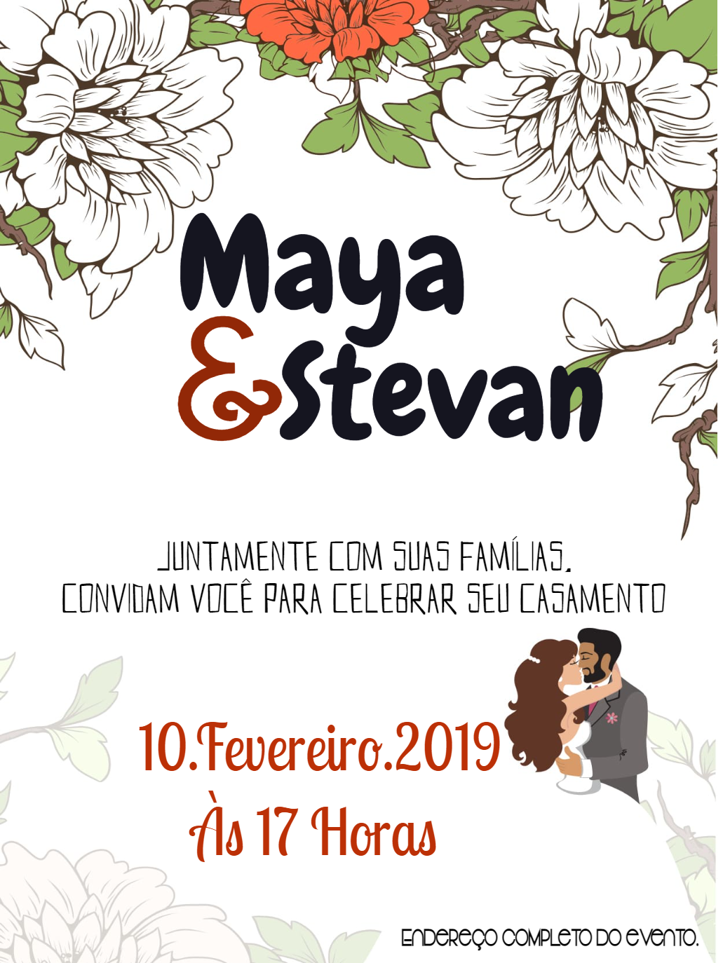 Convite de Casamento Floral Elegante para Editar Online