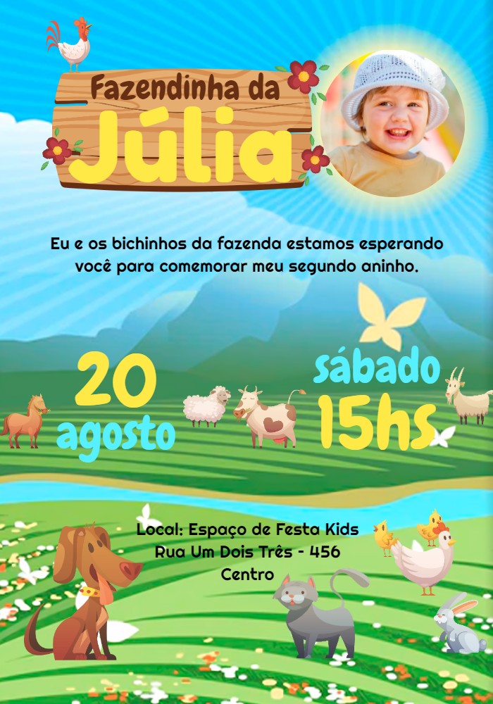 Convite Aniversário Fazendinha com Foto para Editar Online Convite Aniversário Fazendinha com Foto para Editar Online
