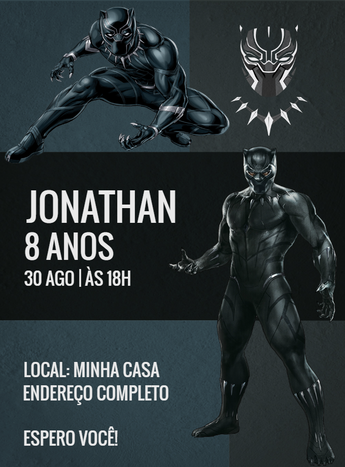 Convite Aniversário Pantera Negra para Editar Online Convite Aniversário Pantera Negra para Editar Online