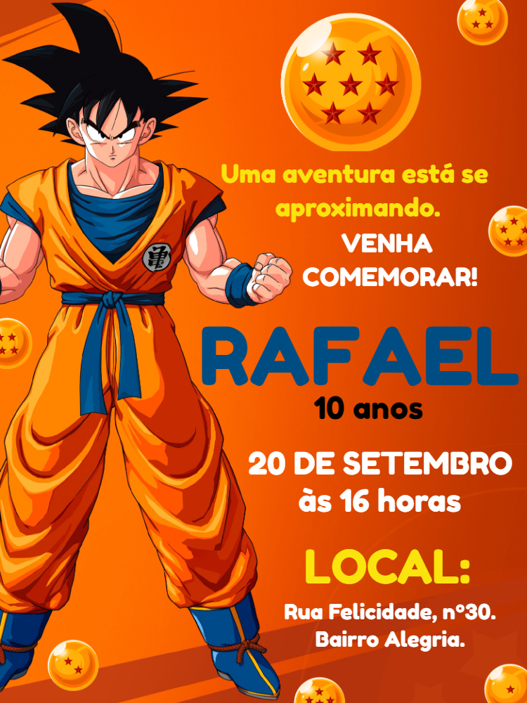 Convite de Aniversário Dragon Ball Z com Goku para Editar Online Convite de Aniversário Dragon Ball Z com Goku para Editar Online