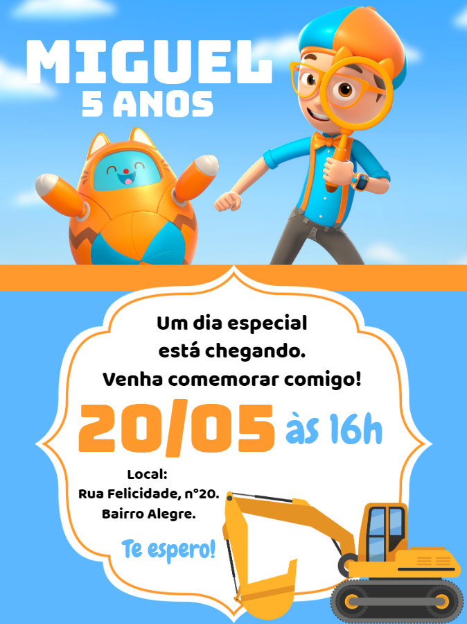 Convite de Aniversário Blippi para Editar Online e Imprimir Convite de Aniversário Blippi para Editar Online e Imprimir