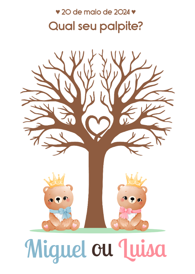 Árvore de Digitais Chá Revelação Ursinhos para Editar Online Árvore de Digitais Chá Revelação Ursinhos para Editar Online