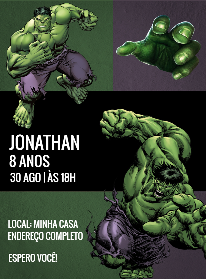 Convite Aniversário Hulk Super Herói para Editar Online Convite Aniversário Hulk Super Herói para Editar Online