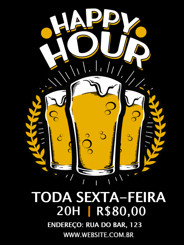 Convite de Happy Hour com Cerveja para Editar Online Convite de Happy Hour com Cerveja para Editar Online