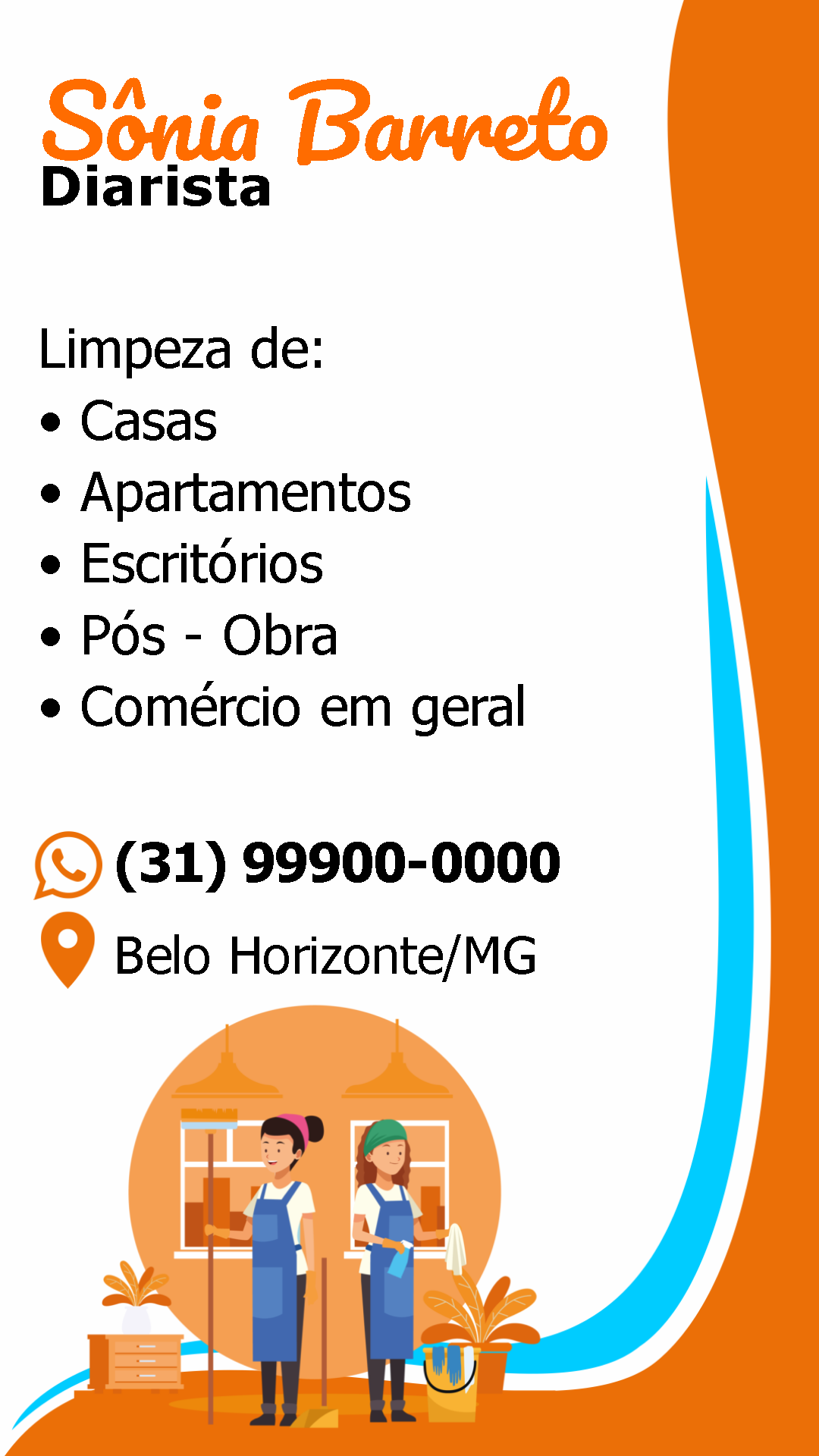 Cartão de Visita Diarista Profissional para Editar Online Cartão de Visita Diarista Profissional para Editar Online