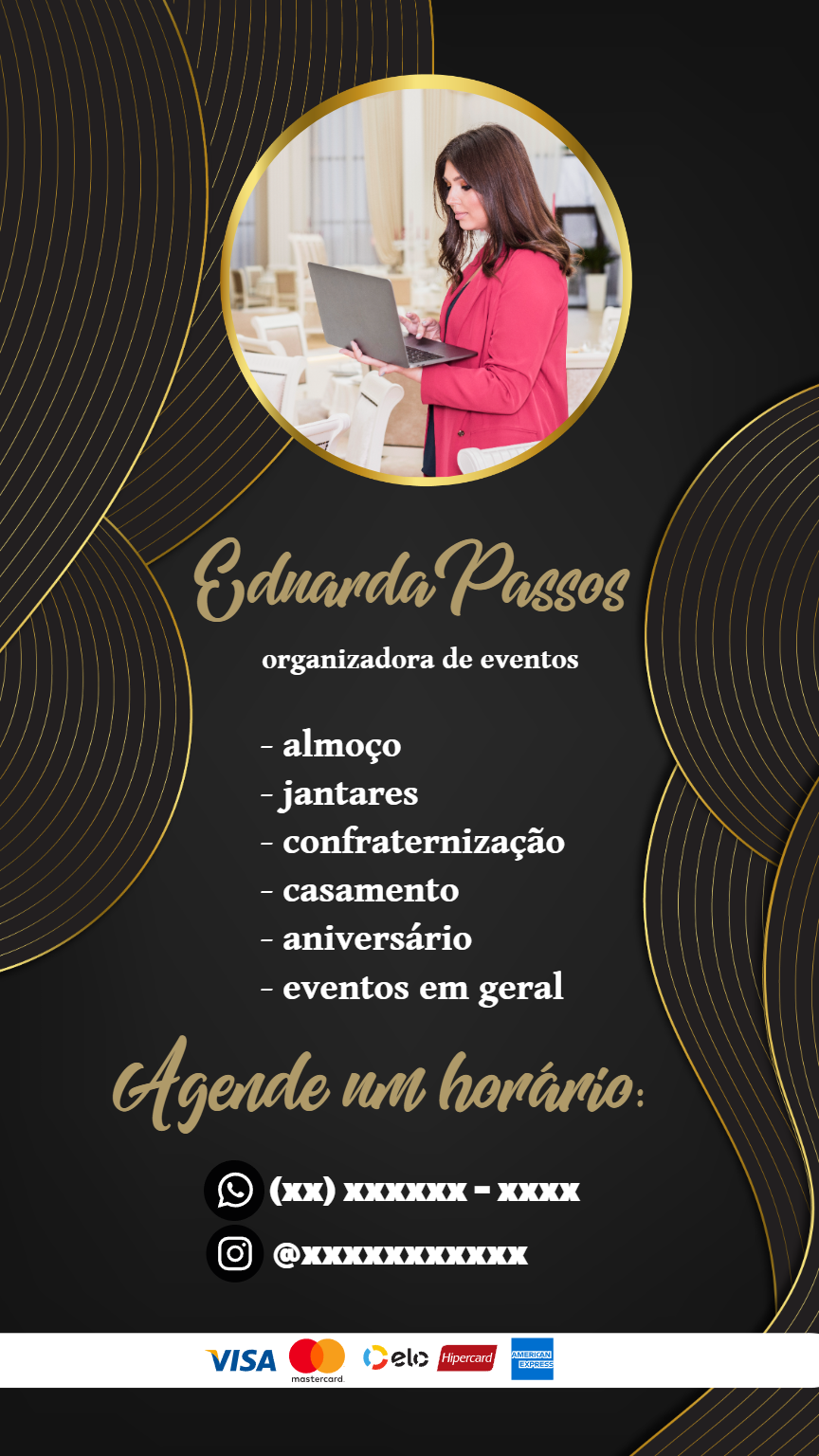 Cartão de Visita Organizadora de Eventos Elegante para Editar Cartão de Visita Organizadora de Eventos Elegante para Editar