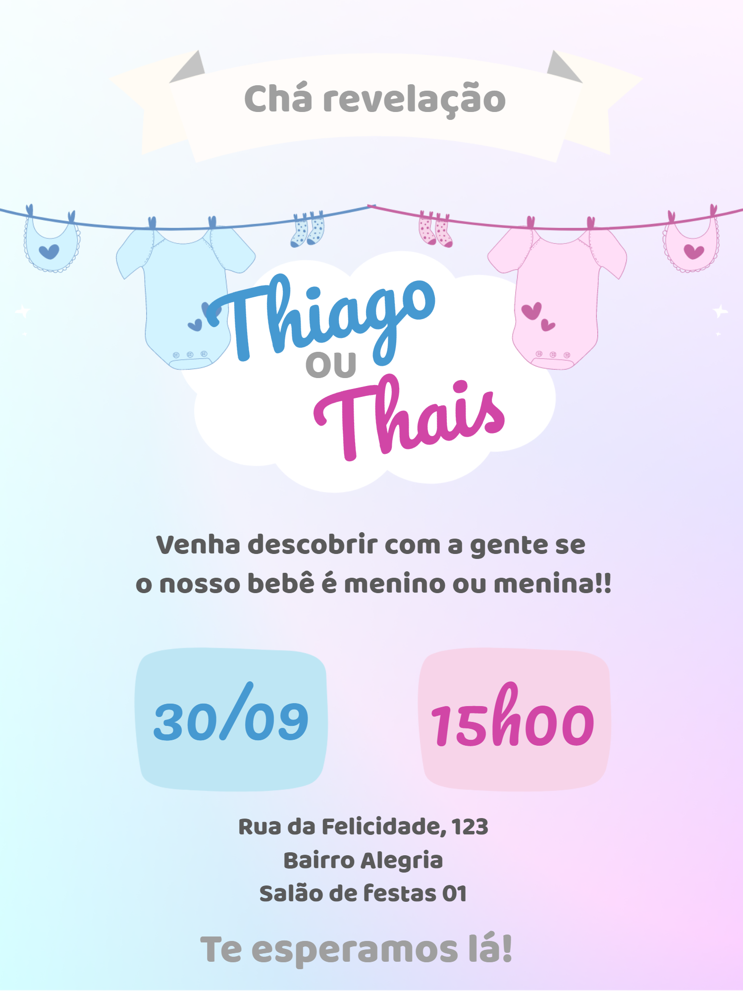 Convite Chá Revelação Varal de Roupas para Editar Online Convite Chá Revelação Varal de Roupas para Editar Online