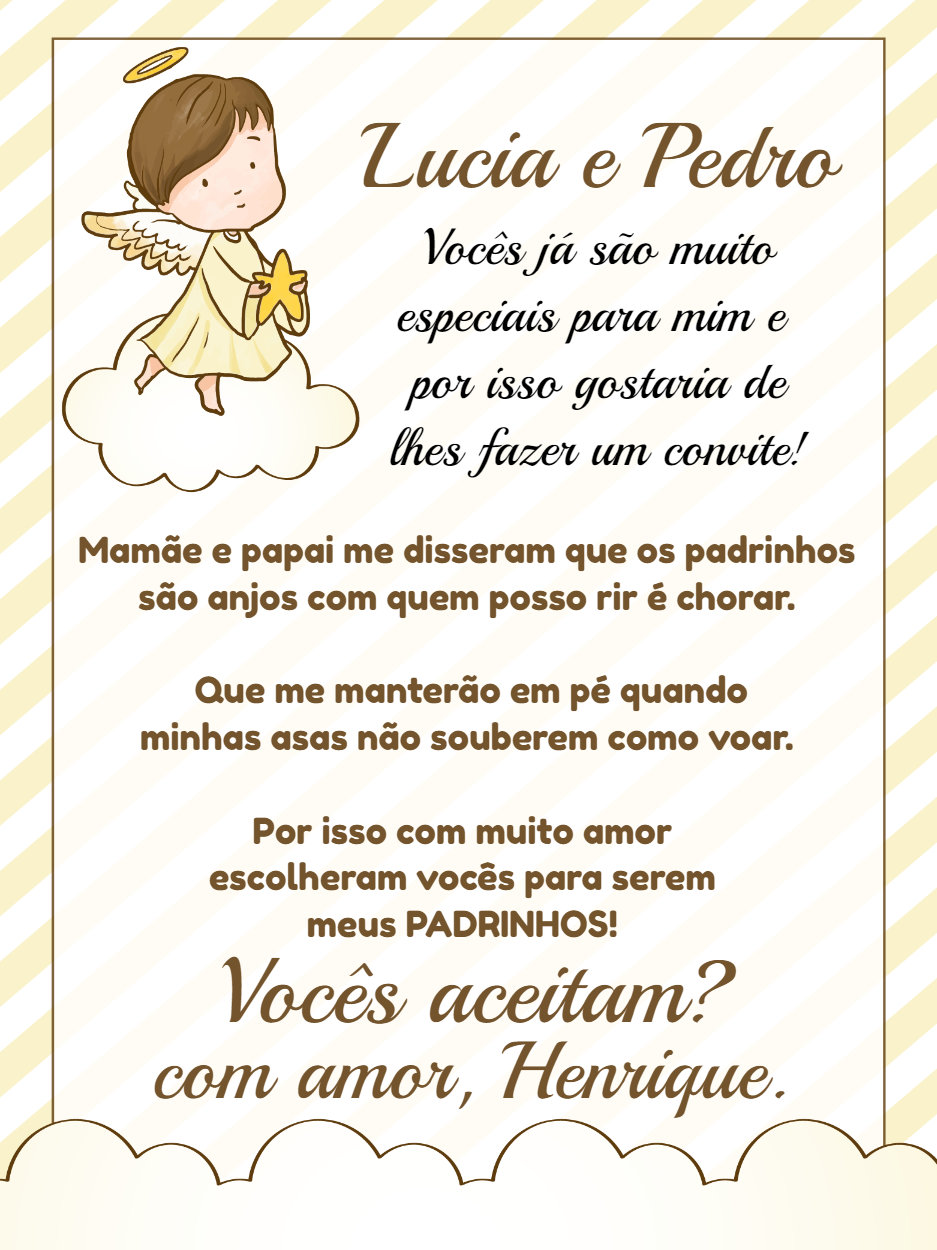 Convite de Batizado para Padrinhos Anjinho para Editar Convite de Batizado para Padrinhos Anjinho para Editar