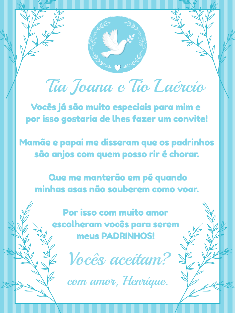 Convite de Batizado para Padrinhos Anjinho para Editar Online Convite de Batizado para Padrinhos Anjinho para Editar Online