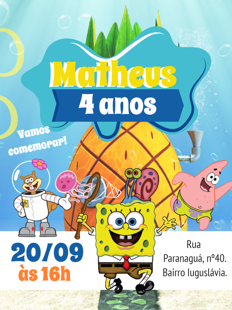Convite de Aniversário Bob Esponja e Amigos para Editar Online Convite de Aniversário Bob Esponja e Amigos para Editar Online