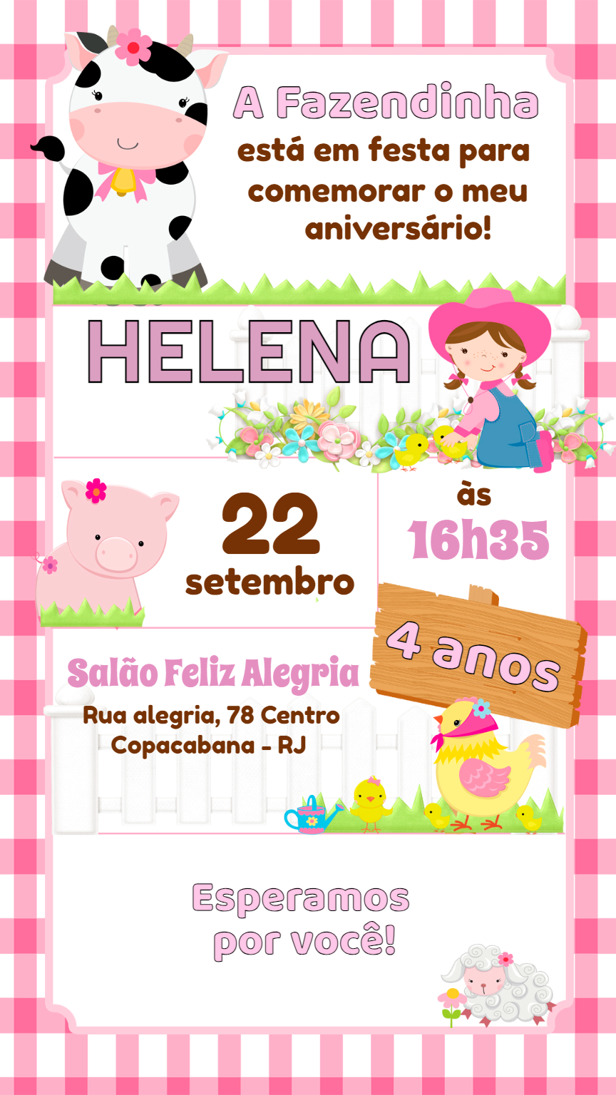 Convite de Aniversário Fazendinha Rosa para Editar Online Convite de Aniversário Fazendinha Rosa para Editar Online