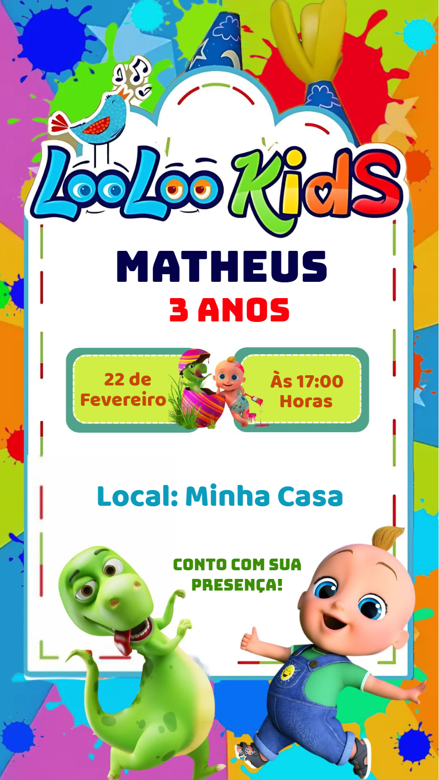 Convite de Aniversário Looloo Kids para Editar Online Convite de Aniversário Looloo Kids para Editar Online