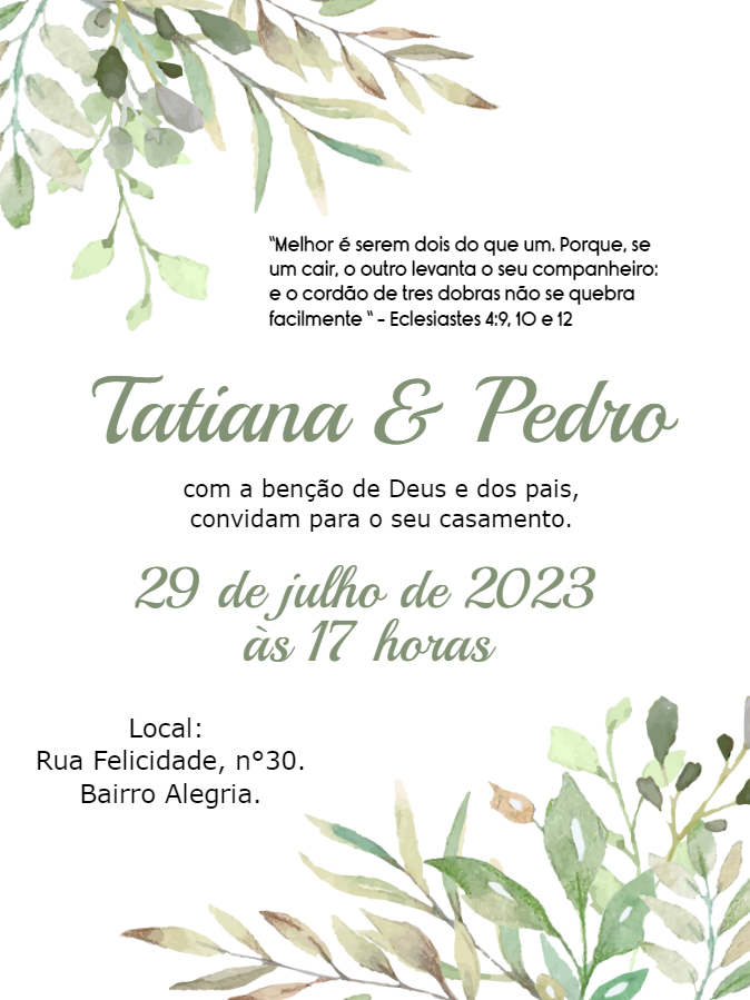 Convite de Casamento Folhagem Verde para Editar Online Convite de Casamento Folhagem Verde para Editar Online