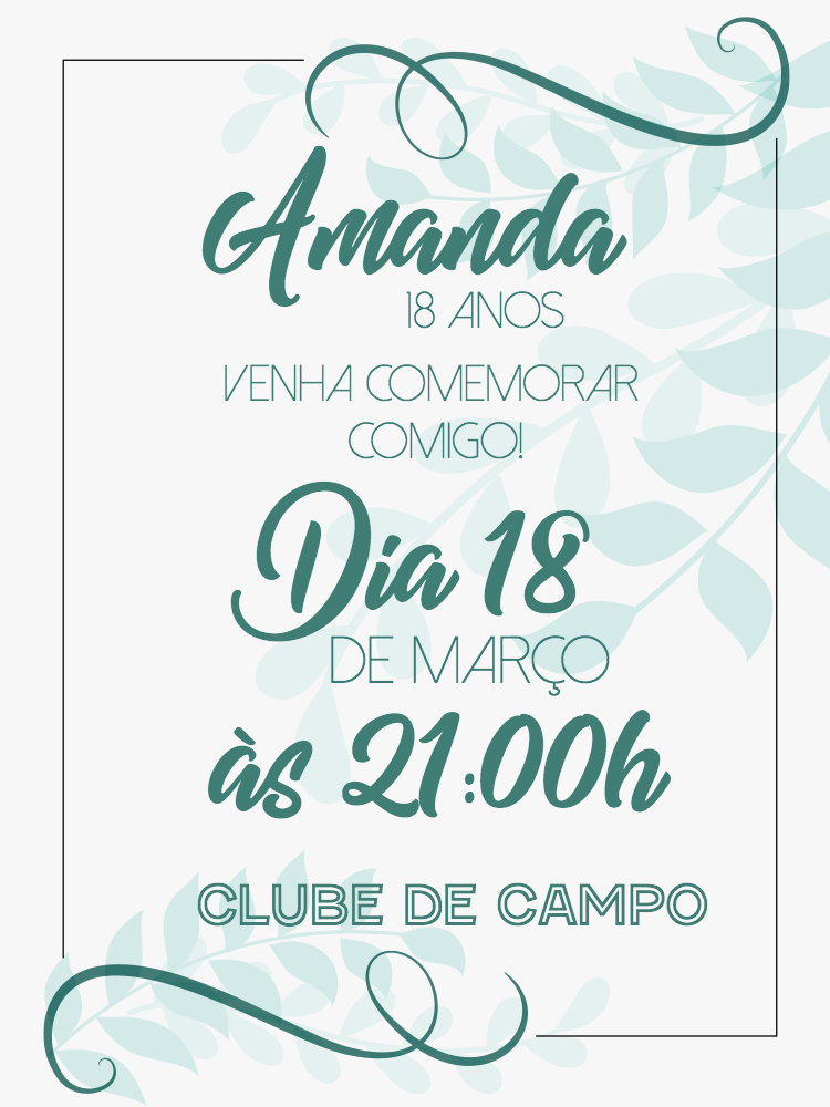 Convite de Aniversário Folhagens Simples para Editar Online Convite de Aniversário Folhagens Simples para Editar Online