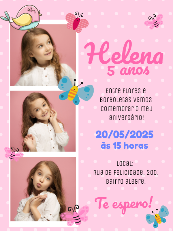 Convite Aniversário Jardim Encantado com Fotos para Editar Convite Aniversário Jardim Encantado com Fotos para Editar